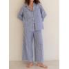 imagechouyatou Womens 2 Piece Outfits Striped Button Down Shirt and Wide Leg Pant Pajamas Sets LoungewearBlue