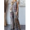 imagechouyatou Womens Baggy Color Block Plaid Wide Leg Romper Gingham Button Down Jumpsuit Overall PantsGrey