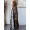 imagechouyatou Womens Baggy Color Block Plaid Wide Leg Romper Gingham Button Down Jumpsuit Overall PantsGrey