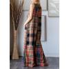 imagechouyatou Womens Baggy Color Block Plaid Wide Leg Romper Gingham Button Down Jumpsuit Overall PantsOrange
