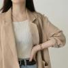 imagechouyatou Womens Business Casual Blazer Cotton Linen Office Loose Fit Notch Neck Open Front Jacket CoatKhaki