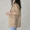 imagechouyatou Womens Business Casual Blazer Cotton Linen Office Loose Fit Notch Neck Open Front Jacket CoatKhaki