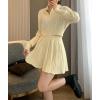 imagechouyatou Womens Cable Knit 2 Piece Outfits Cropped Polo Collared Sweater and Pleated Mini Skirt SetsBeige