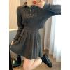 imagechouyatou Womens Cable Knit 2 Piece Outfits Cropped Polo Collared Sweater and Pleated Mini Skirt SetsDark Gray