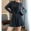 imagechouyatou Womens Cable Knit 2 Piece Outfits Cropped Polo Collared Sweater and Pleated Mini Skirt SetsDark Gray
