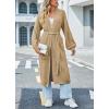 imagechouyatou Womens Fall Casual Open Front Cardigan Dressy Knitted Long Sweater Coat with BeltKhaki