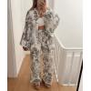 imagechouyatou Womens Floral Print 2 Piece Outfits Button Down Shirt Wide Leg Pants Casual Lounge Matching SetDark Gray