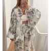 imagechouyatou Womens Floral Print 2 Piece Outfits Button Down Shirt Wide Leg Pants Casual Lounge Matching SetDark Gray