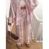 imagechouyatou Womens Floral Print 2 Piece Outfits Button Down Shirt Wide Leg Pants Casual Lounge Matching SetPink