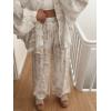 imagechouyatou Womens Floral Print 2 Piece Outfits Button Down Shirt Wide Leg Pants Casual Lounge Matching SetWhite