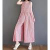 imagechouyatou Womens Plaid Wide Leg Sleeveless Jumpsuits Loose Fit Baggy Culottes One Piece Jumpsuit Long PantsRed
