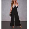imagechouyatou Womens Sexy V Neck Color Block Sleeveless Baggy Overalls Back Tie Knot Wide Leg Jumpsuit PantsBlack
