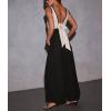 imagechouyatou Womens Sexy V Neck Color Block Sleeveless Baggy Overalls Back Tie Knot Wide Leg Jumpsuit PantsBlack