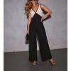 imagechouyatou Womens Sexy V Neck Color Block Sleeveless Baggy Overalls Back Tie Knot Wide Leg Jumpsuit PantsBlack