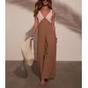imagechouyatou Womens Sexy V Neck Color Block Sleeveless Baggy Overalls Back Tie Knot Wide Leg Jumpsuit PantsBrown