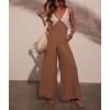 imagechouyatou Womens Sexy V Neck Color Block Sleeveless Baggy Overalls Back Tie Knot Wide Leg Jumpsuit PantsBrown