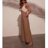 imagechouyatou Womens Sexy V Neck Color Block Sleeveless Baggy Overalls Back Tie Knot Wide Leg Jumpsuit PantsBrown
