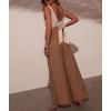 imagechouyatou Womens Sexy V Neck Color Block Sleeveless Baggy Overalls Back Tie Knot Wide Leg Jumpsuit PantsBrown