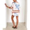 imagechouyatou Womens Summer Floral 2 Piece Outfits Button Down Shirt Wide Leg Shorts Boho Vacation Matching SetBlue