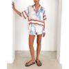 imagechouyatou Womens Summer Floral 2 Piece Outfits Button Down Shirt Wide Leg Shorts Boho Vacation Matching SetBlue