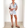 imagechouyatou Womens Summer Floral 2 Piece Outfits Button Down Shirt Wide Leg Shorts Boho Vacation Matching SetBlue