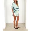 imagechouyatou Womens Summer Floral 2 Piece Outfits Button Down Shirt Wide Leg Shorts Boho Vacation Matching SetLight Green