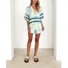 imagechouyatou Womens Summer Floral 2 Piece Outfits Button Down Shirt Wide Leg Shorts Boho Vacation Matching SetLight Green