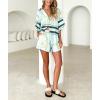 imagechouyatou Womens Summer Floral 2 Piece Outfits Button Down Shirt Wide Leg Shorts Boho Vacation Matching SetLight Green