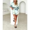 imagechouyatou Womens Summer Floral 2 Piece Outfits Button Down Shirt Wide Leg Shorts Boho Vacation Matching SetLight Green