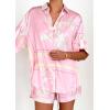 imagechouyatou Womens Summer Floral 2 Piece Outfits Button Down Shirt Wide Leg Shorts Boho Vacation Matching SetPink