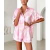 imagechouyatou Womens Summer Floral 2 Piece Outfits Button Down Shirt Wide Leg Shorts Boho Vacation Matching SetPink