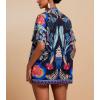 imagechouyatou Womens Summer Floral 2 Piece Outfits Open Front Cardigan Shirt Boho Vacation Wide Leg Shorts SetBlack