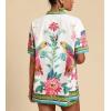 imagechouyatou Womens Summer Floral 2 Piece Outfits Open Front Cardigan Shirt Boho Vacation Wide Leg Shorts SetGreen