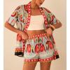 imagechouyatou Womens Summer Floral 2 Piece Outfits Open Front Cardigan Shirt Boho Vacation Wide Leg Shorts SetRed