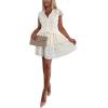 imagechouyatou Womens Summer Lace Floral 2 Piece Outfits Button Down Top Tiered Ruffle Mini Skirt Matching SetBeige White