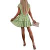 imagechouyatou Womens Summer Lace Floral 2 Piece Outfits Button Down Top Tiered Ruffle Mini Skirt Matching SetGreen