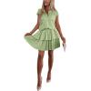 imagechouyatou Womens Summer Lace Floral 2 Piece Outfits Button Down Top Tiered Ruffle Mini Skirt Matching SetGreen