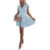 imagechouyatou Womens Summer Lace Floral 2 Piece Outfits Button Down Top Tiered Ruffle Mini Skirt Matching SetLight Blue