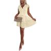 imagechouyatou Womens Summer Lace Floral 2 Piece Outfits Button Down Top Tiered Ruffle Mini Skirt Matching SetLight Yellow