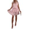 imagechouyatou Womens Summer Lace Floral 2 Piece Outfits Button Down Top Tiered Ruffle Mini Skirt Matching SetPink