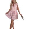 imagechouyatou Womens Summer Lace Floral 2 Piece Outfits Button Down Top Tiered Ruffle Mini Skirt Matching SetPink
