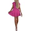 imagechouyatou Womens Summer Lace Floral 2 Piece Outfits Button Down Top Tiered Ruffle Mini Skirt Matching SetRose Red