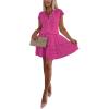 imagechouyatou Womens Summer Lace Floral 2 Piece Outfits Button Down Top Tiered Ruffle Mini Skirt Matching SetRose Red