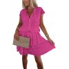 imagechouyatou Womens Summer Lace Floral 2 Piece Outfits Button Down Top Tiered Ruffle Mini Skirt Matching SetRose Red