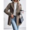 imagechouyatou Womens Vintage Plaid Blazer Wool Coat Elegant Shawl Collar Wool Blend Trench Pea CoatBrown
