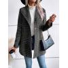 imagechouyatou Womens Vintage Plaid Blazer Wool Coat Elegant Shawl Collar Wool Blend Trench Pea CoatGray