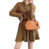 imagechouyatou Womens Cable Knit 2 Piece Outfits Cropped Polo Collared Sweater and Pleated Mini Skirt SetsBrown
