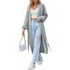 imagechouyatou Womens Fall Casual Open Front Cardigan Dressy Knitted Long Sweater Coat with BeltGrey