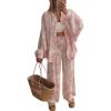 imagechouyatou Womens Floral Print 2 Piece Outfits Button Down Shirt Wide Leg Pants Casual Lounge Matching SetPink