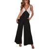imagechouyatou Womens Sexy V Neck Color Block Sleeveless Baggy Overalls Back Tie Knot Wide Leg Jumpsuit PantsBlack